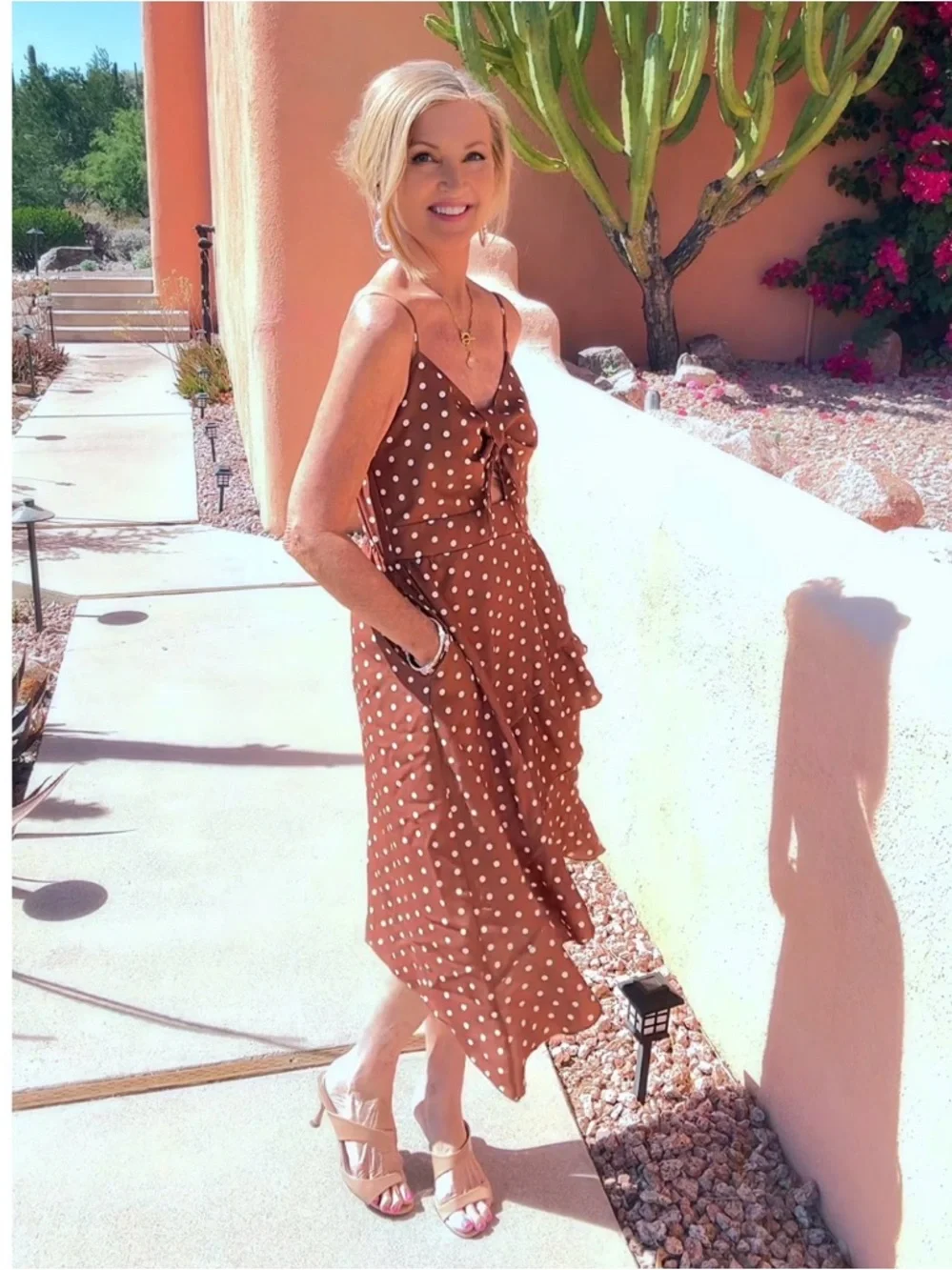 NWT Polka Dot Tie-Front Brown Sundress-S - Picture 10 of 16